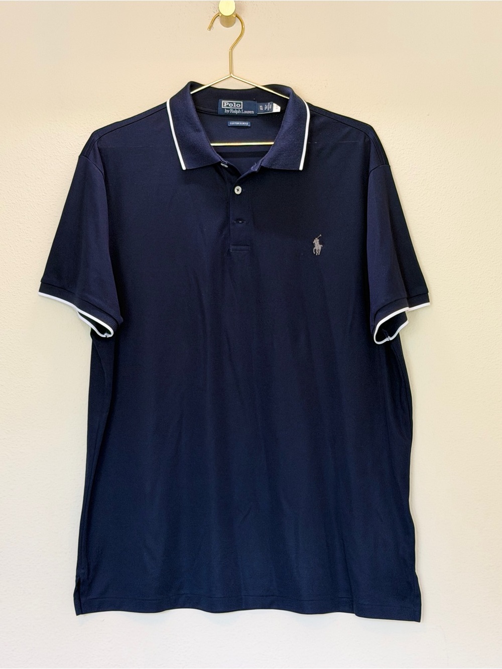 Ralph Lauren Navy Polo with White Contrast Trim